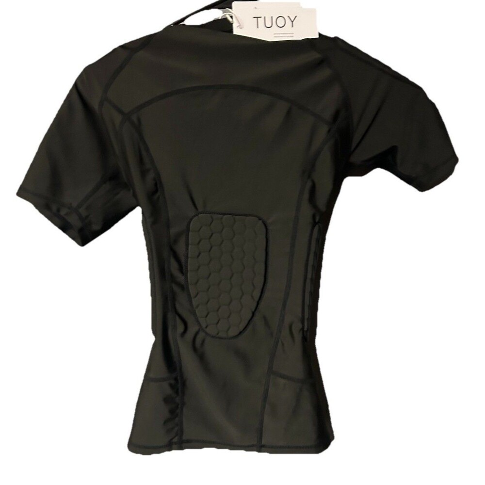 TUOY Men Padded Football Compression  Shirt Black Chest Protector Size Small NWT